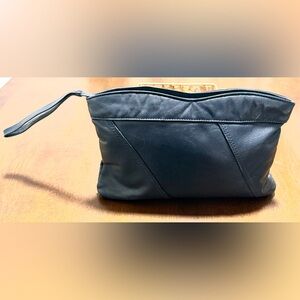 Vintage 90s/Y2K DARK BLUE Preppy Leather Clutch